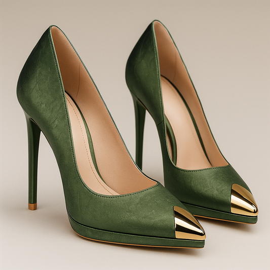 Women's Satin Textured Gold Heels Corvine