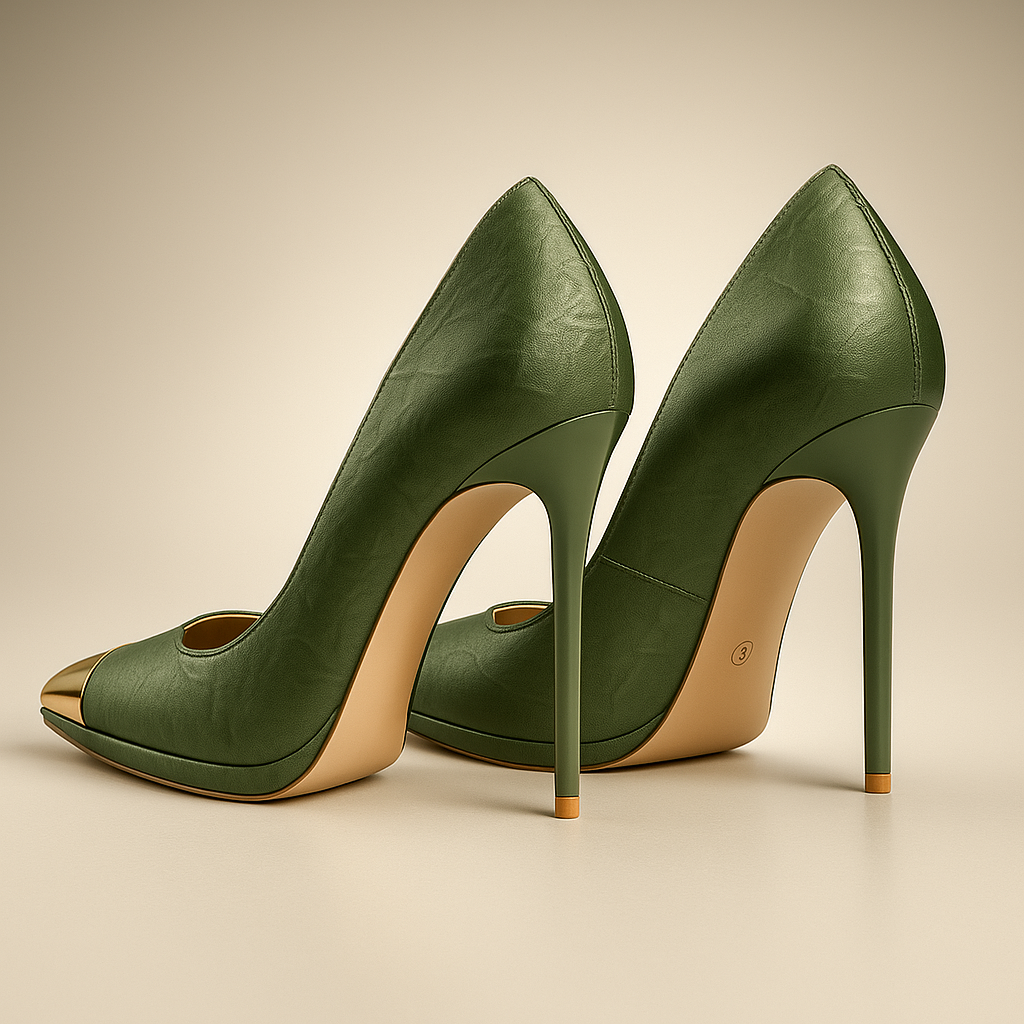 Women's Satin Textured Gold Heels Corvine