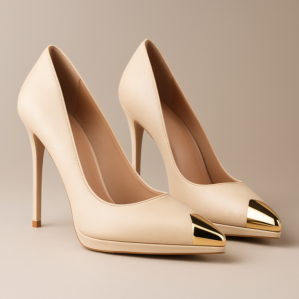 Women's Satin Textured Gold Heels Corvine