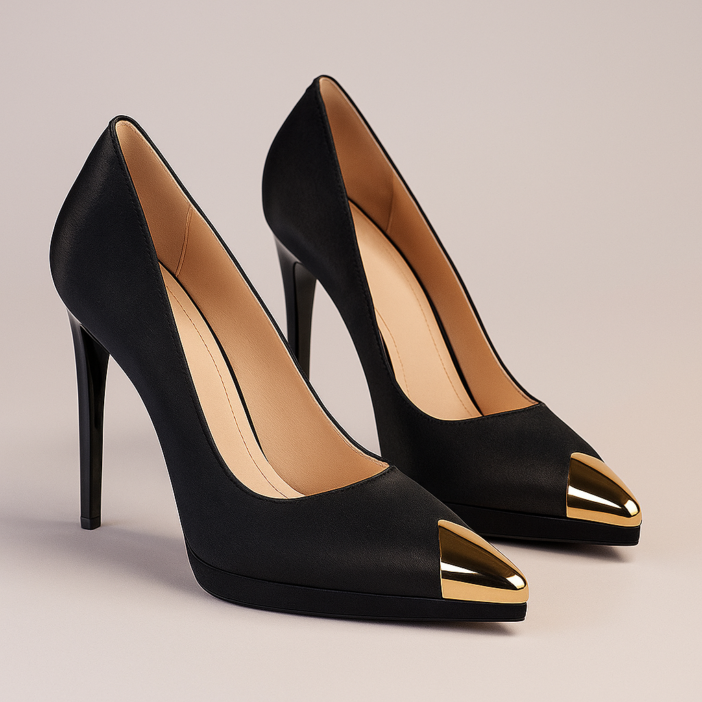 Women's Satin Textured Gold Heels Corvine