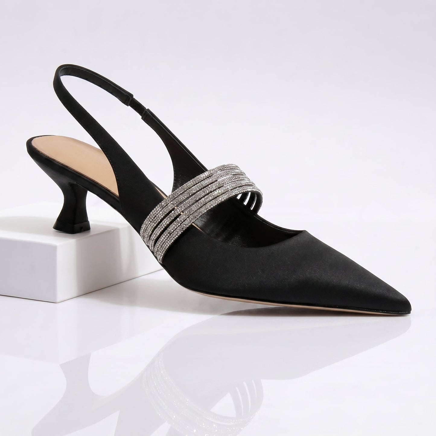 Women's Satin Upper Black Kitten Heels Corvine