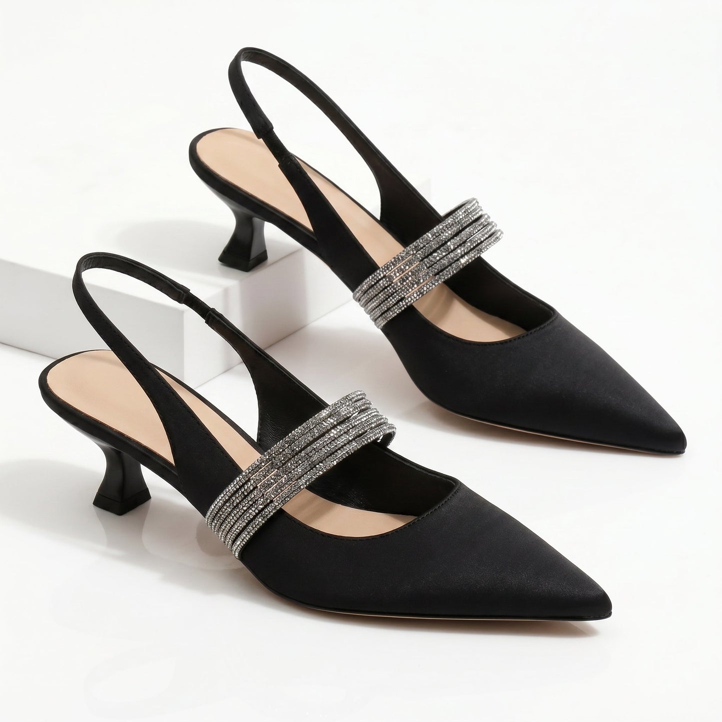 Women's Satin Upper Black Kitten Heels Corvine