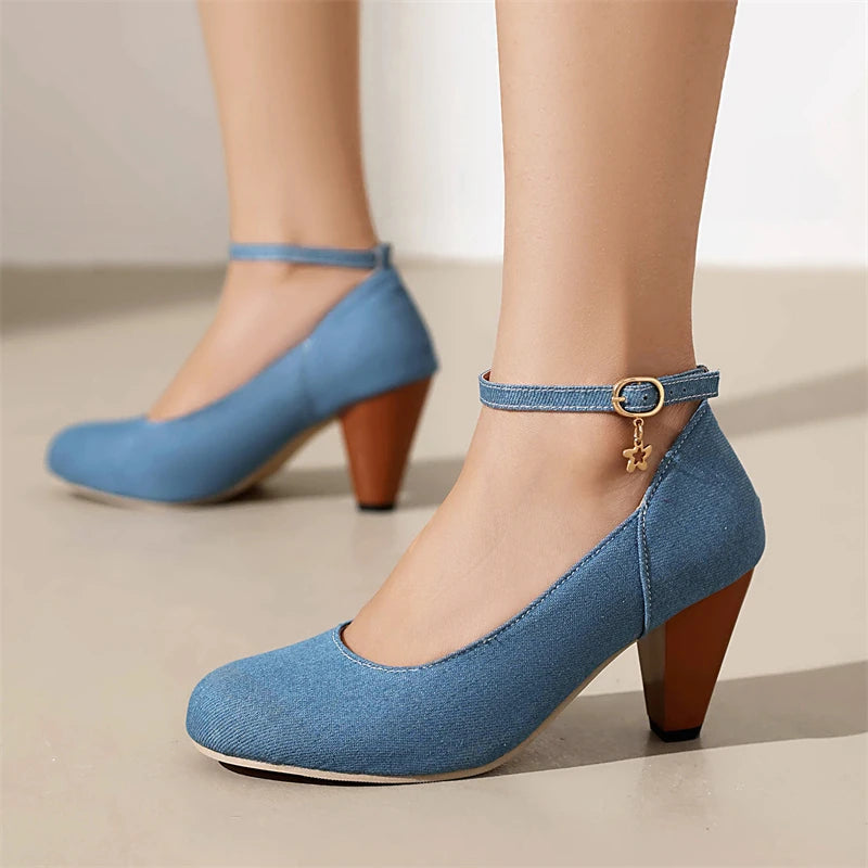 Women's Sculpted Denim Block Heels Corvine