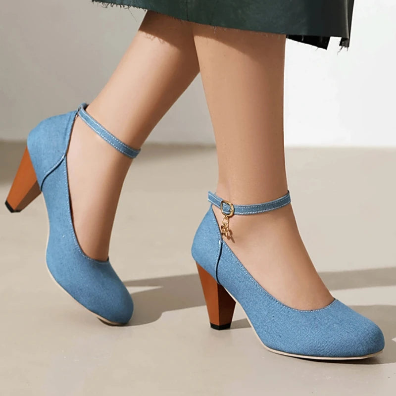 Women's Sculpted Denim Block Heels Corvine