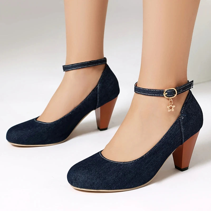 Women's Sculpted Denim Block Heels Corvine