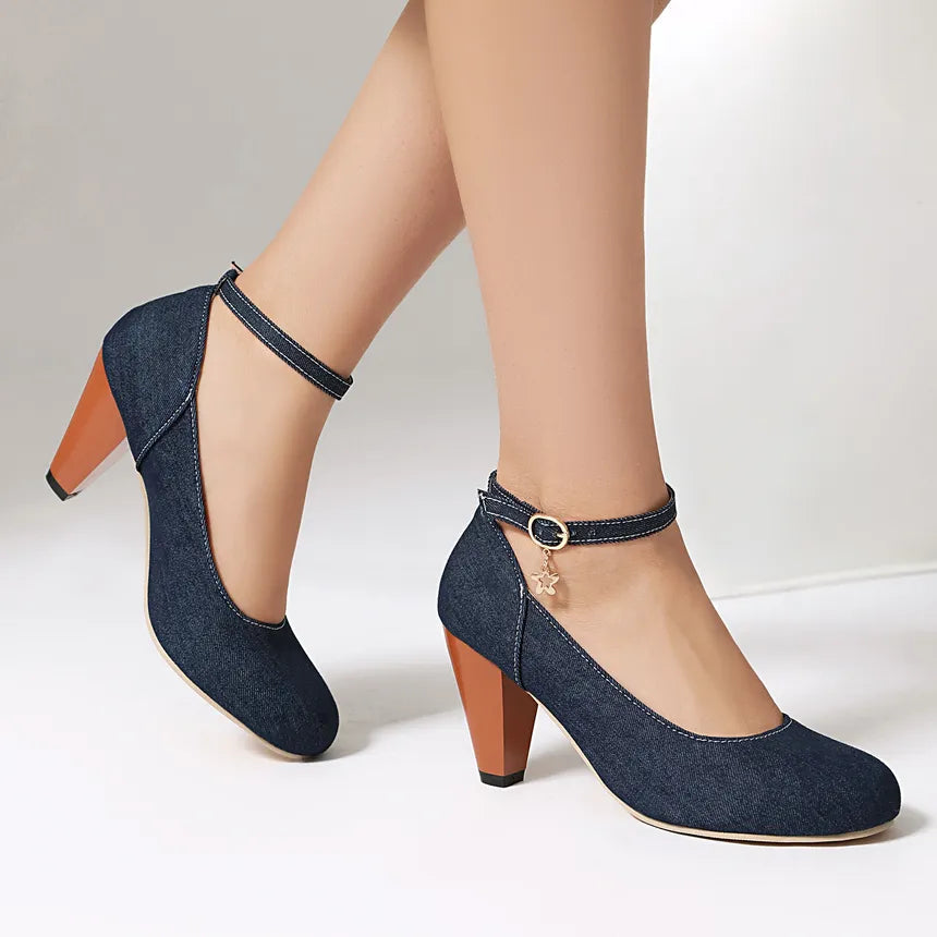 Women's Sculpted Denim Block Heels Corvine