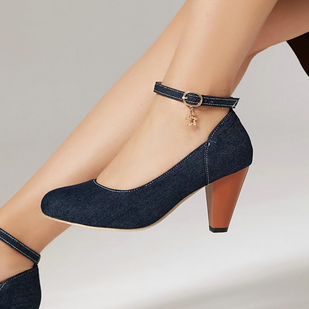 Women's Sculpted Denim Block Heels Corvine