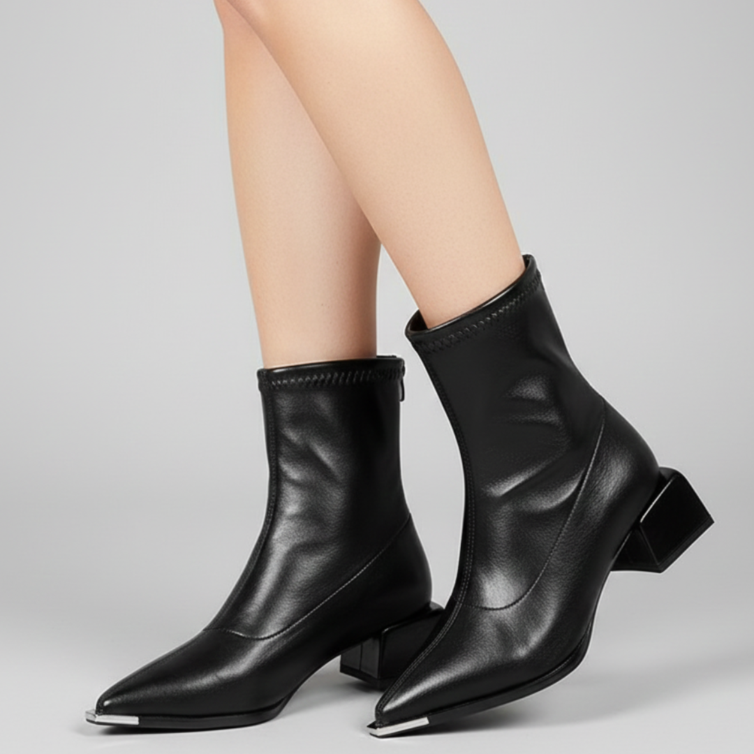 Women's Sculpted Faux-Leather Black Ankle Boots Corvine