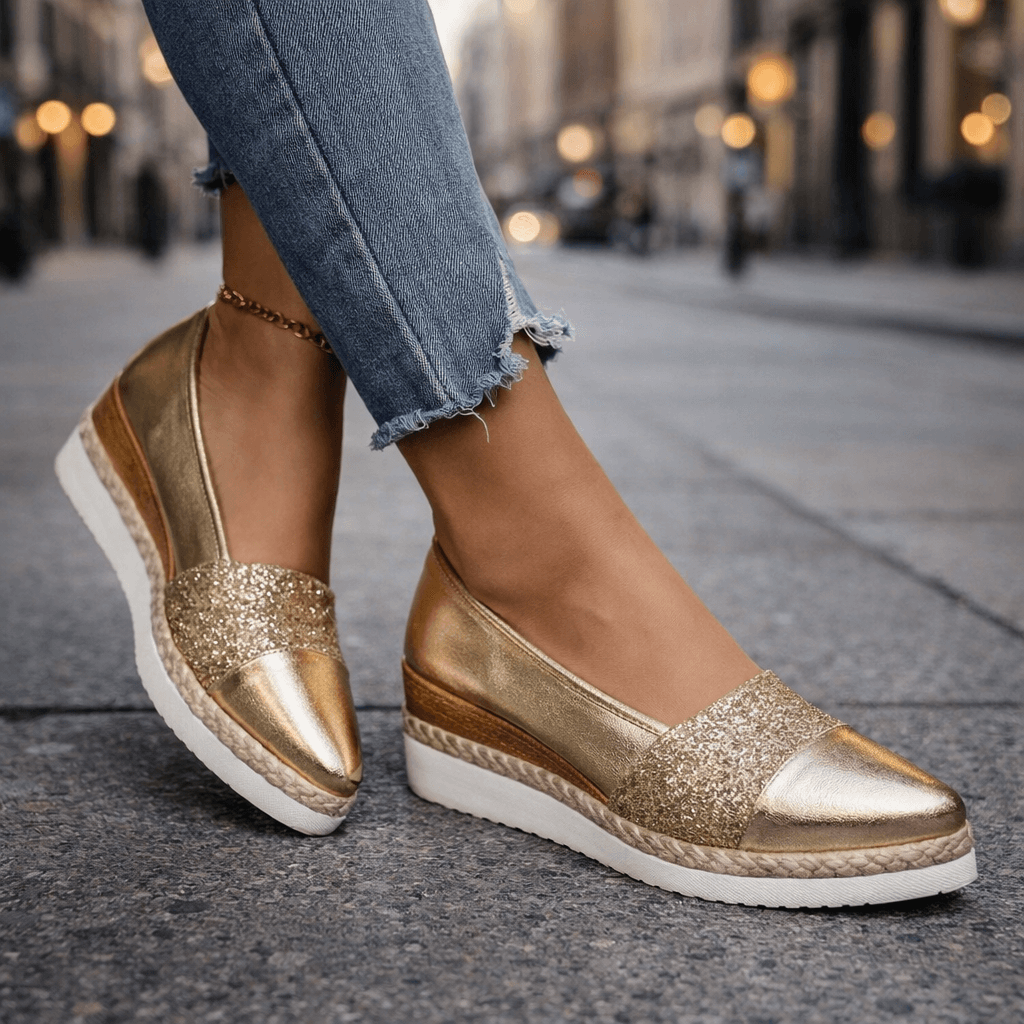 Women's Shimmering Synthetic Wedge Shoes | Stylish Comfortable Slip-On Footwear