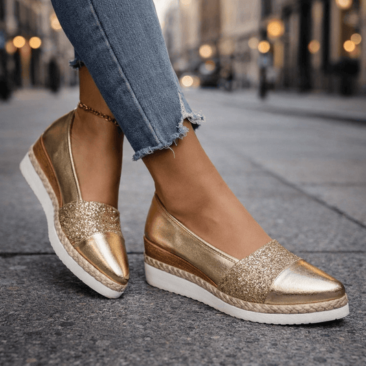 Women's Shimmering Synthetic Wedge Shoes | Stylish Comfortable Slip-On Footwear