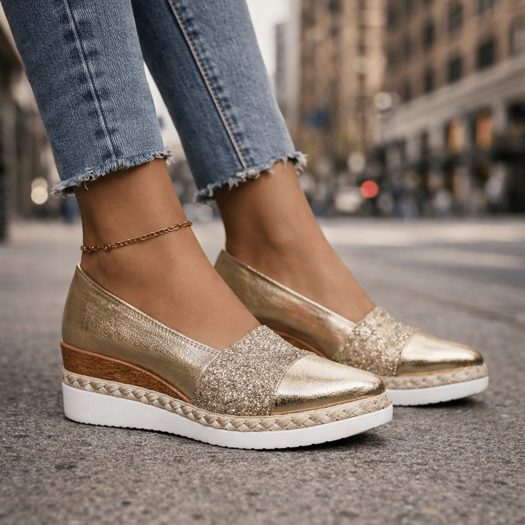 Women's Shimmering Synthetic Wedge Shoes | Stylish Comfortable Slip-On Footwear
