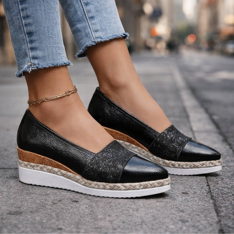 Women's Shimmering Synthetic Wedge Shoes | Stylish Comfortable Slip-On Footwear