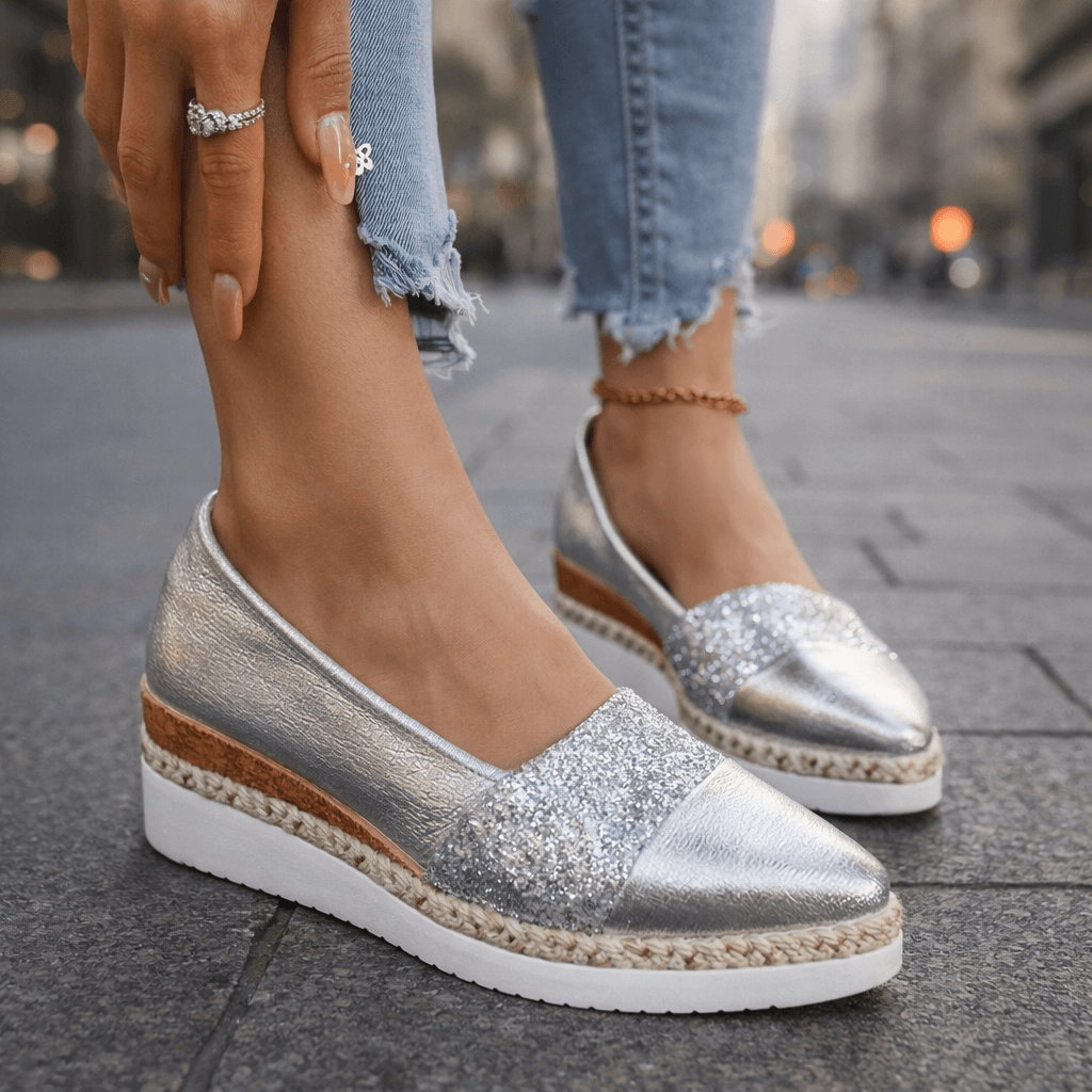 Women's Shimmering Synthetic Wedge Shoes | Stylish Comfortable Slip-On Footwear