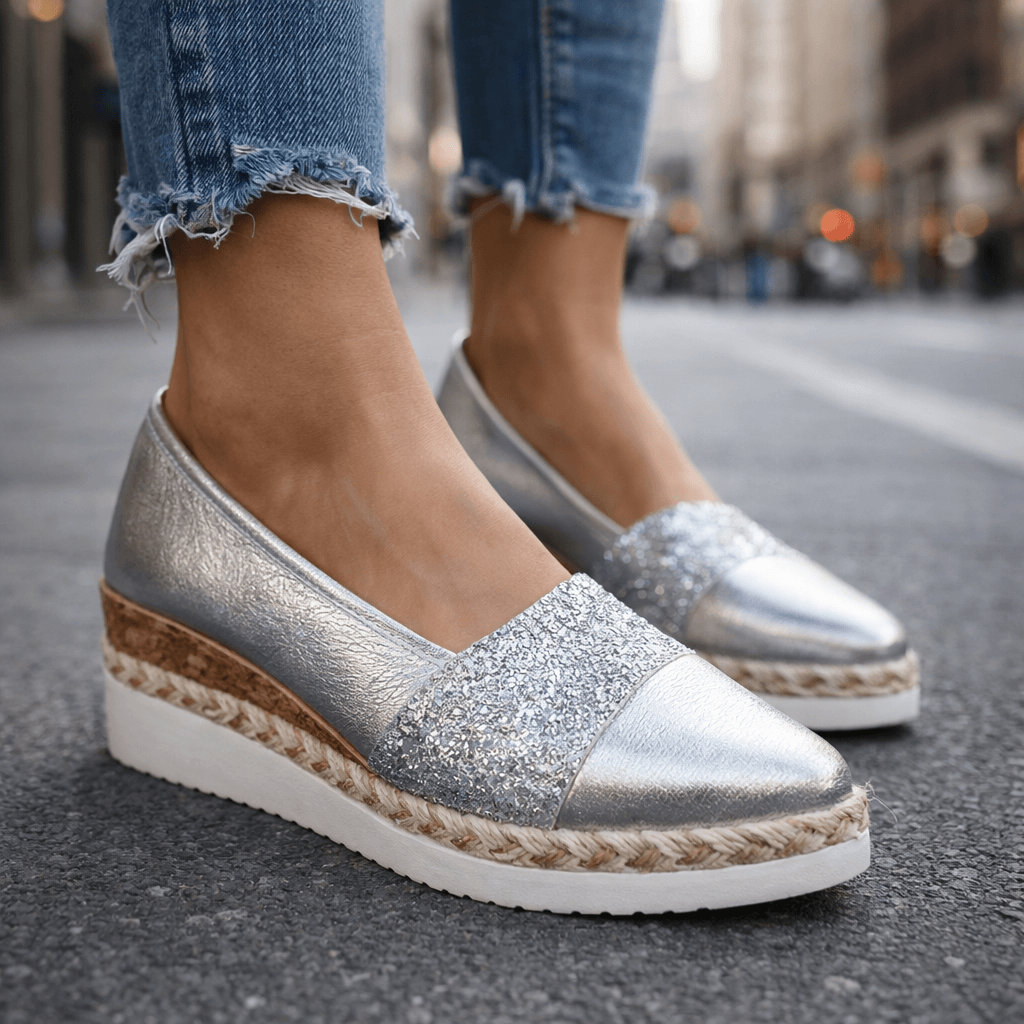Women's Shimmering Synthetic Wedge Shoes | Stylish Comfortable Slip-On Footwear