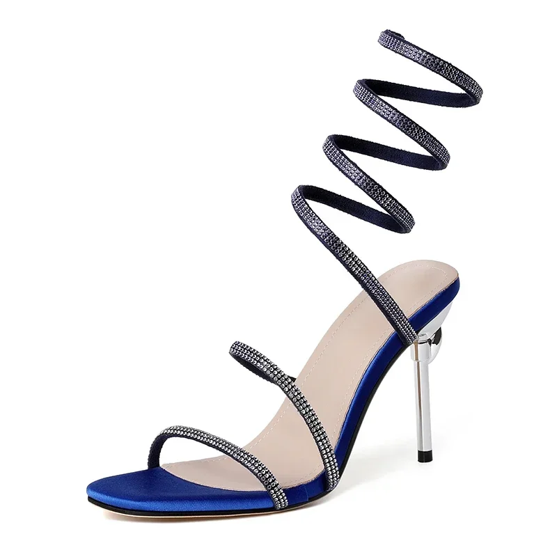 Women's Silver Crystal-Studded Satin Spiral Heels Corvine
