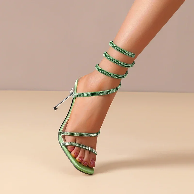 Women's Silver Crystal-Studded Satin Spiral Heels Corvine