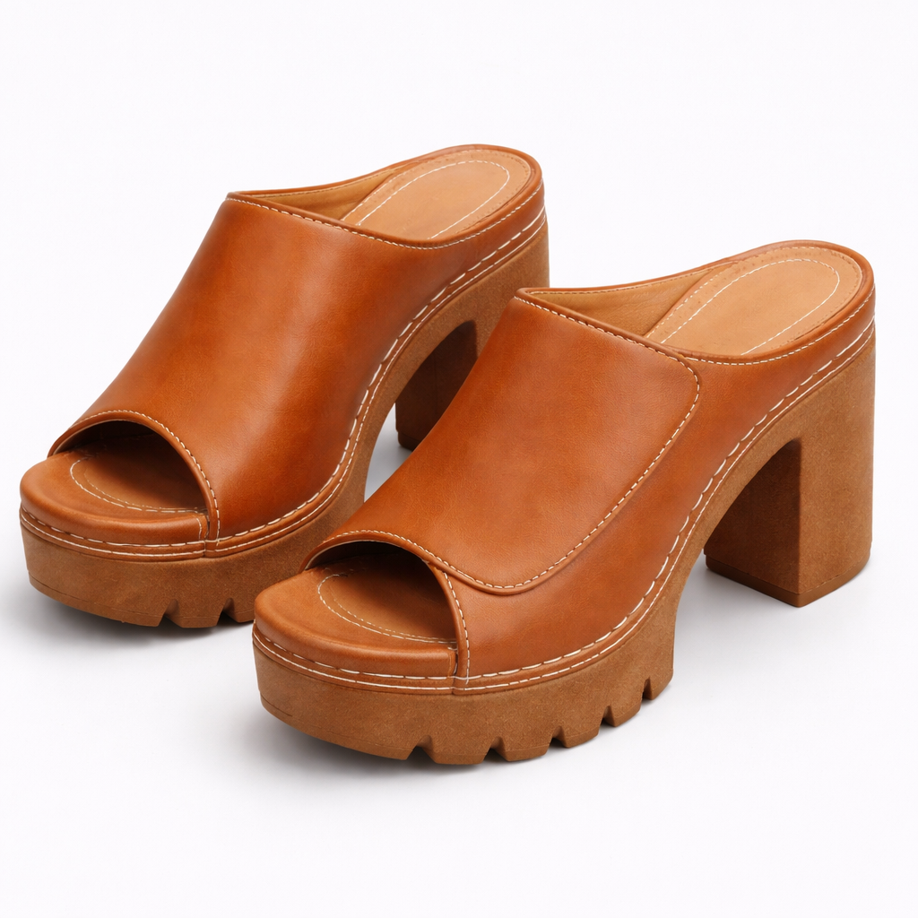 Women's Smooth Black Platform Heels Corvine