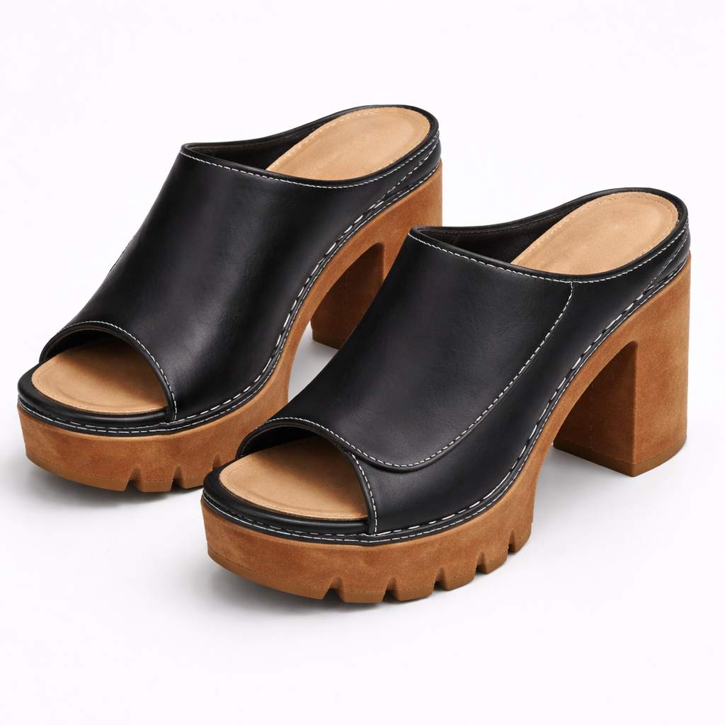 Women's Smooth Black Platform Heels Corvine