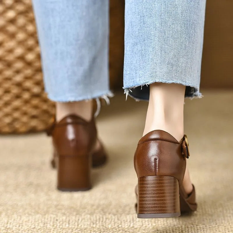 Women's Smooth Faux Leather T-Strap Heels Corvine