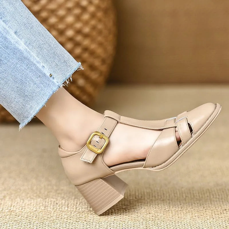 Women's Smooth Faux Leather T-Strap Heels Corvine