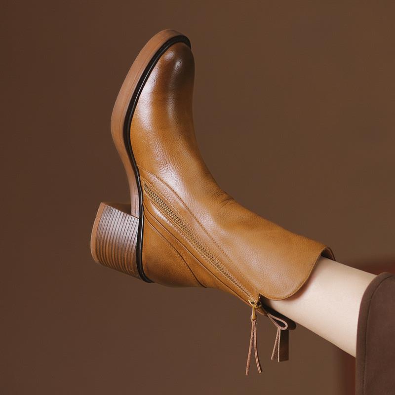 Women's Smooth Leather Black Ankle Boots Corvine