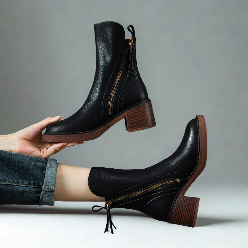 Women's Smooth Leather Black Ankle Boots Corvine