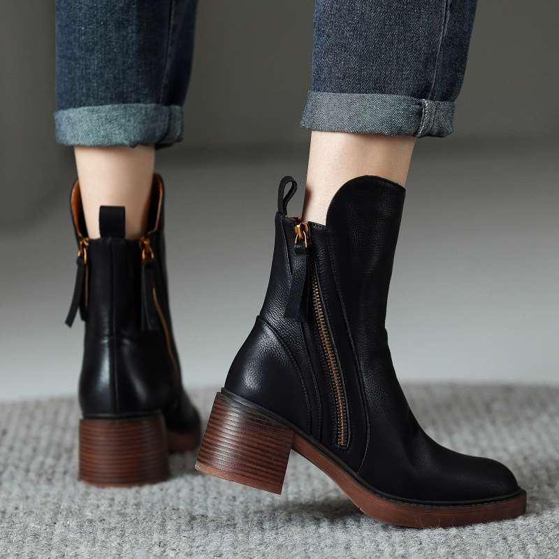 Women's Smooth Leather Black Ankle Boots Corvine