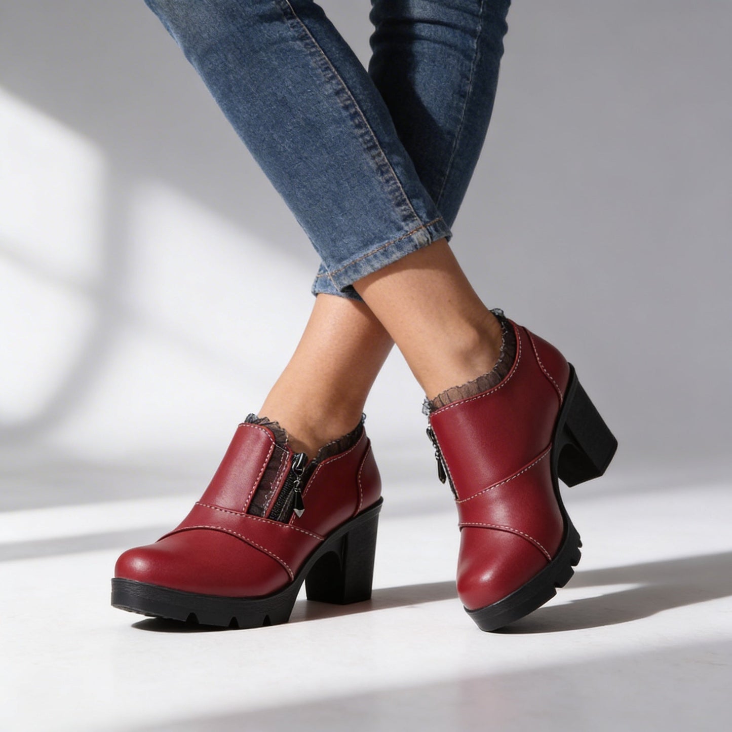 Women's Smooth Leather Black Heeled Ankle Boots Corvine