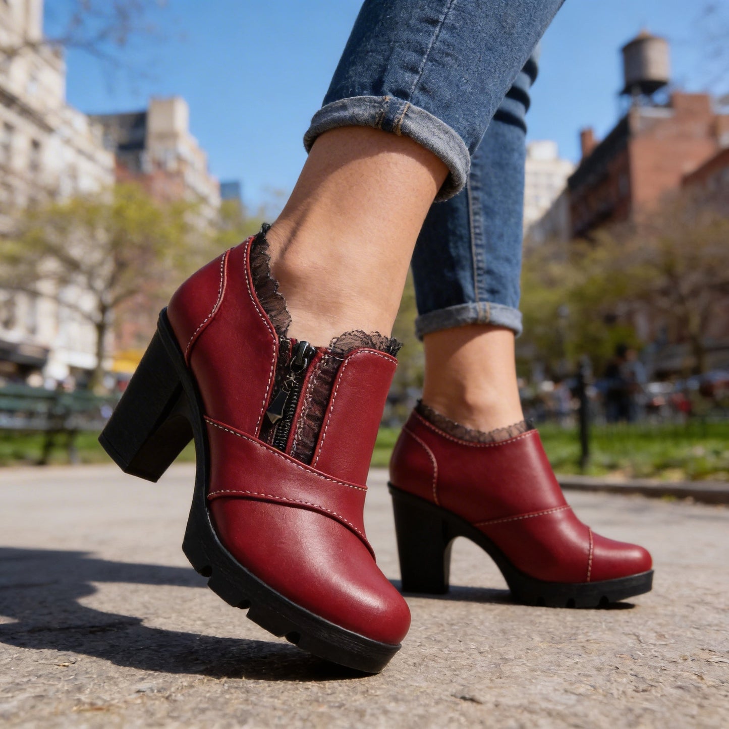 Women's Smooth Leather Black Heeled Ankle Boots Corvine