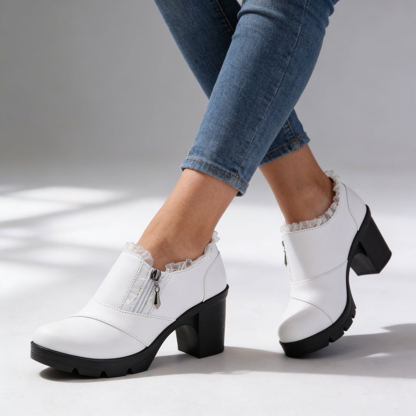 Women's Smooth Leather Black Heeled Ankle Boots Corvine