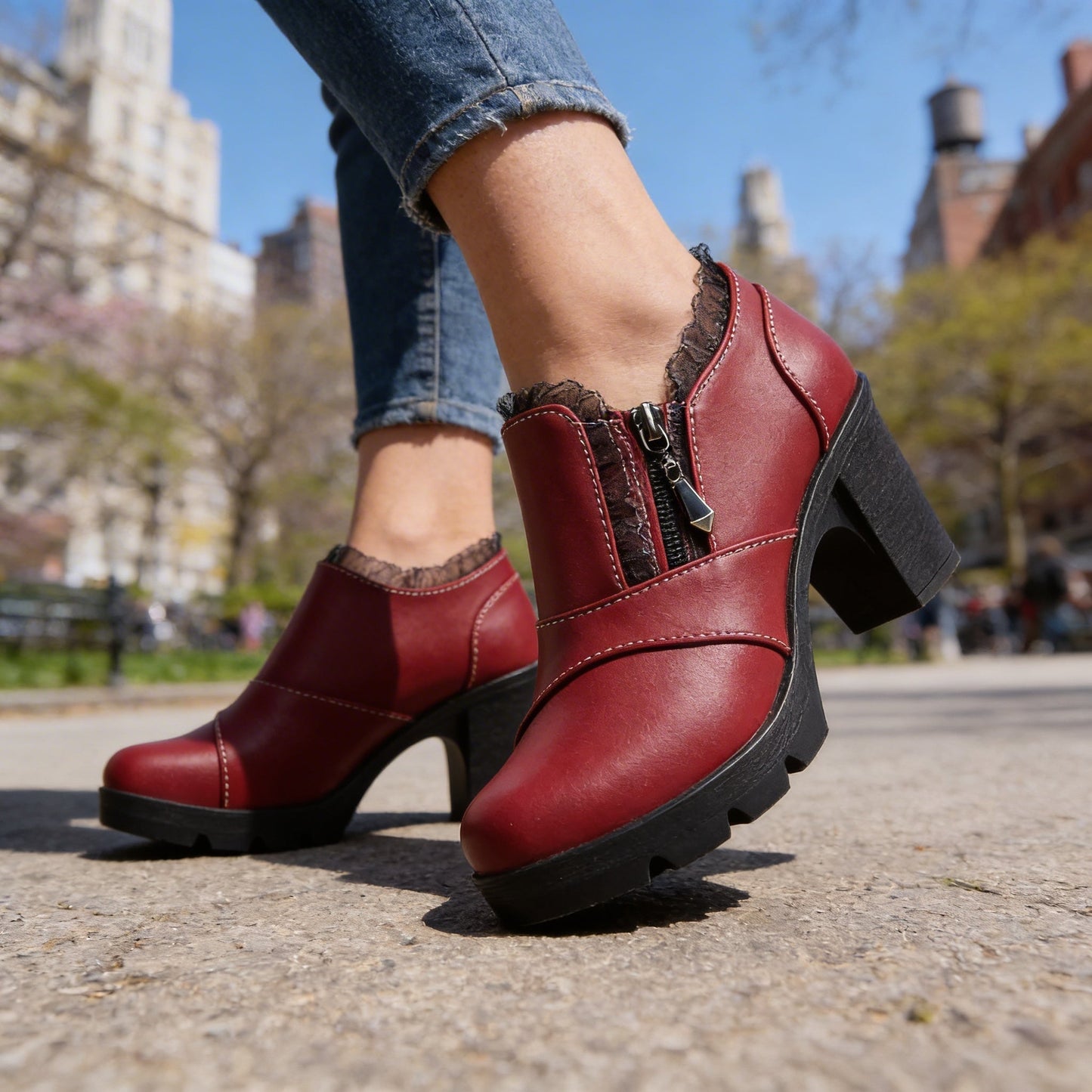 Women's Smooth Leather Black Heeled Ankle Boots Corvine