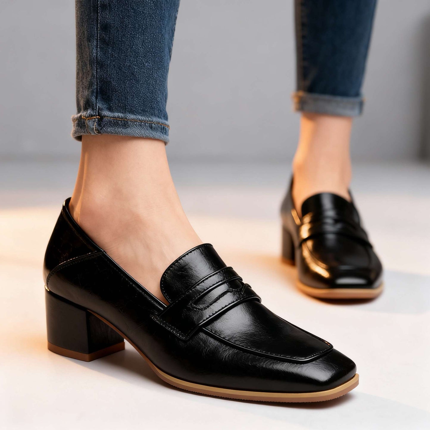 Women's Smooth Leather Black Loafers Corvine