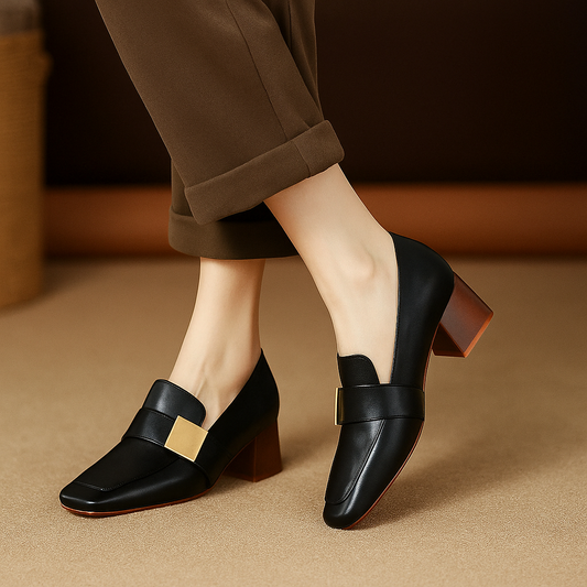 Women's Smooth Leather Block Heel Heels Corvine