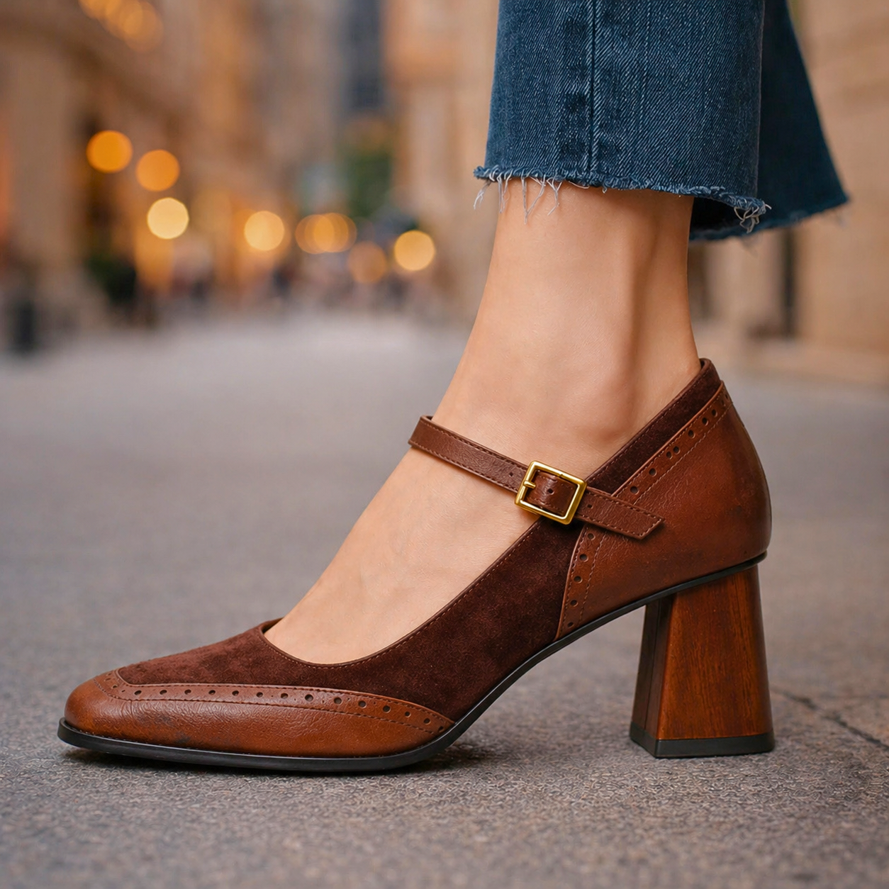 Women's Smooth Leather Block Heel Heels Corvine