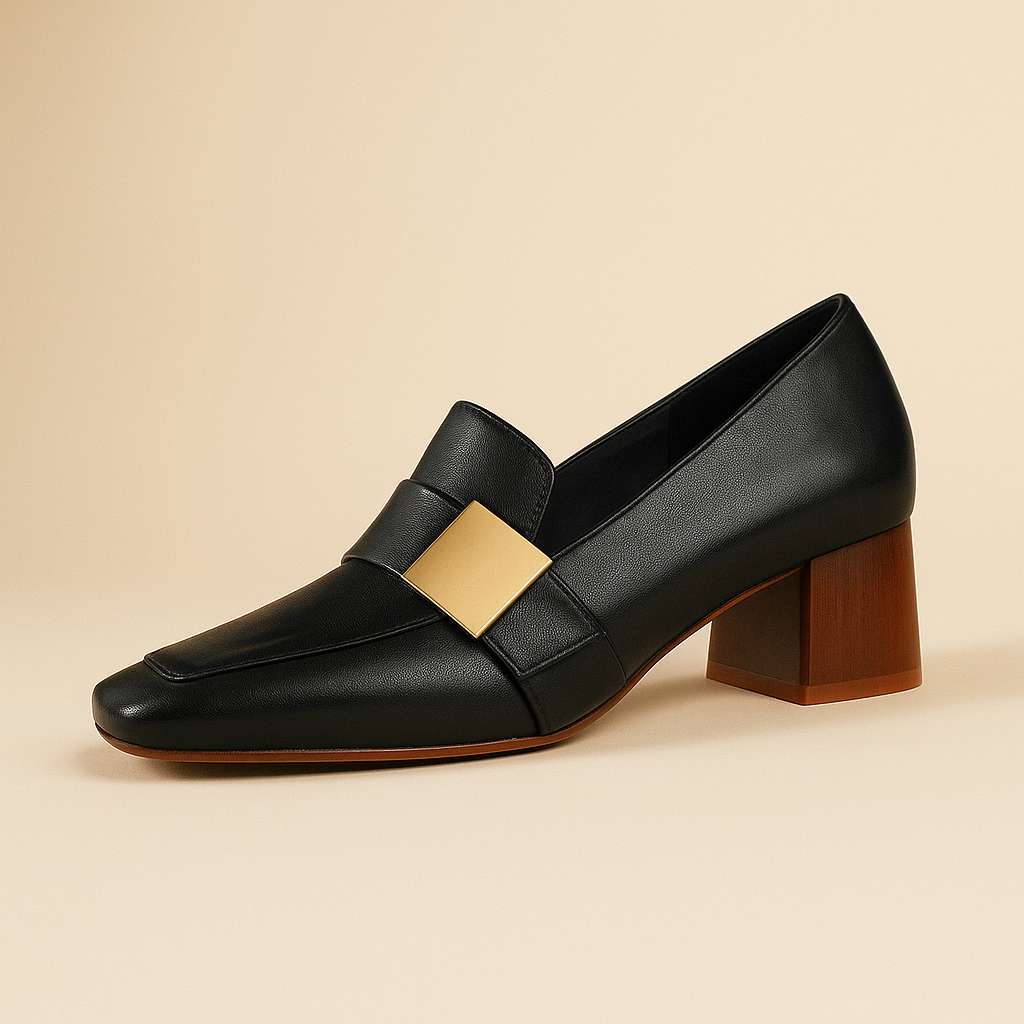 Women's Smooth Leather Block Heel Heels Corvine