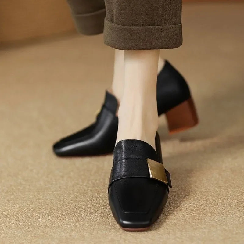 Women's Smooth Leather Block Heel Heels Corvine