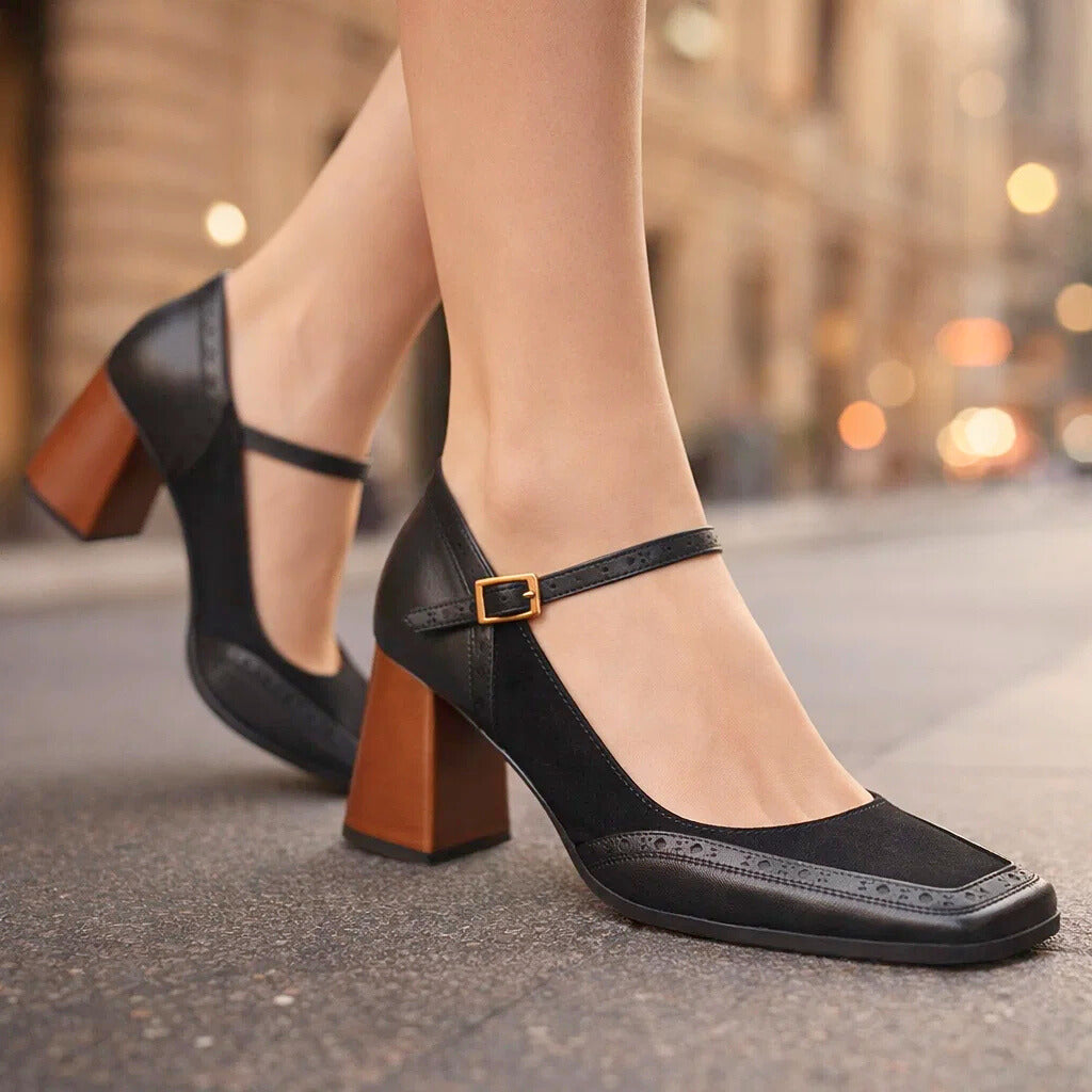 Women's Smooth Leather Block Heel Heels Corvine