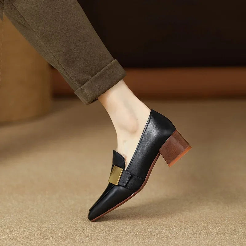 Women's Smooth Leather Block Heel Heels Corvine