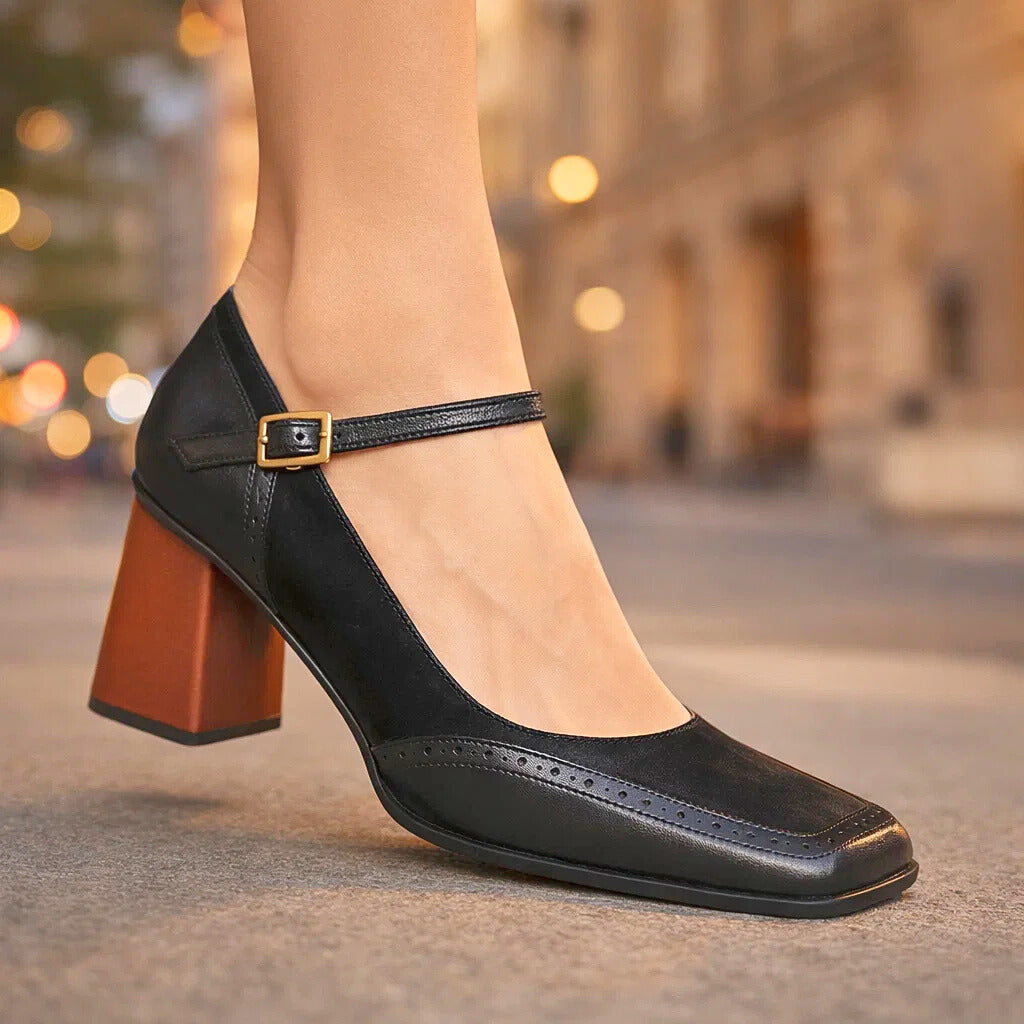 Women's Smooth Leather Block Heel Heels Corvine