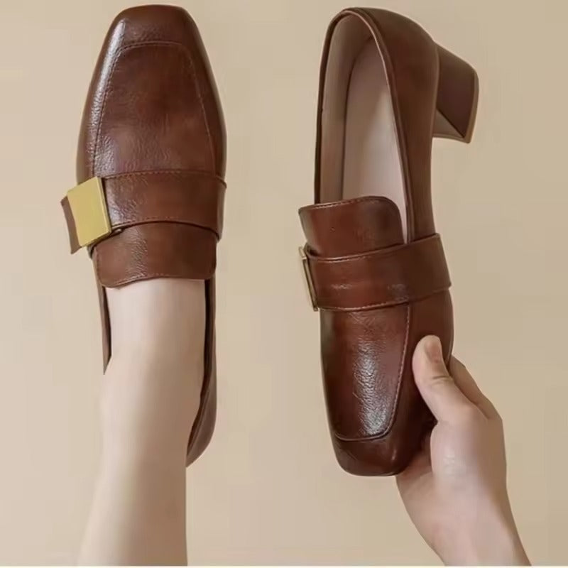 Women's Smooth Leather Block Heel Heels Corvine