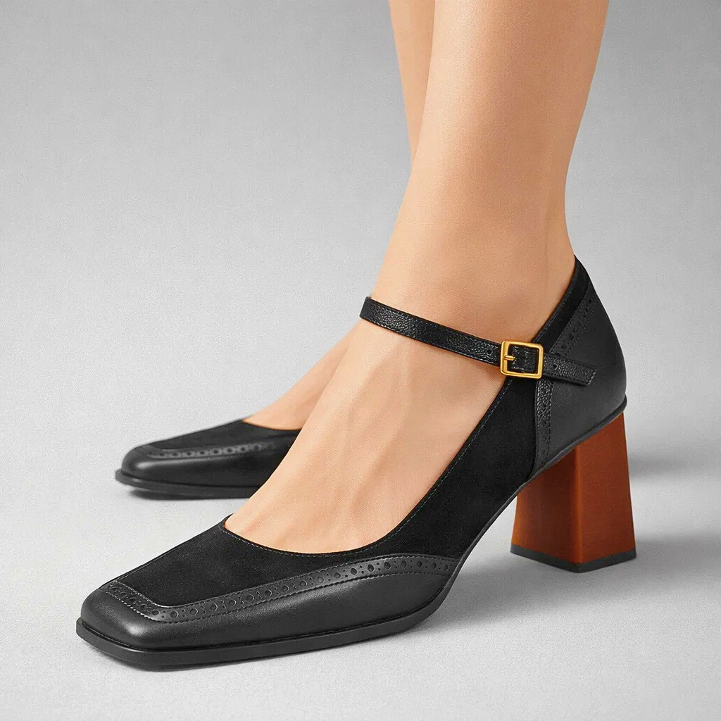 Women's Smooth Leather Block Heel Heels Corvine