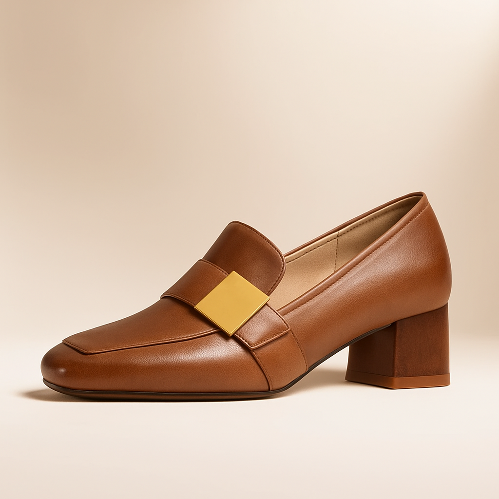 Women's Smooth Leather Block Heel Heels Corvine