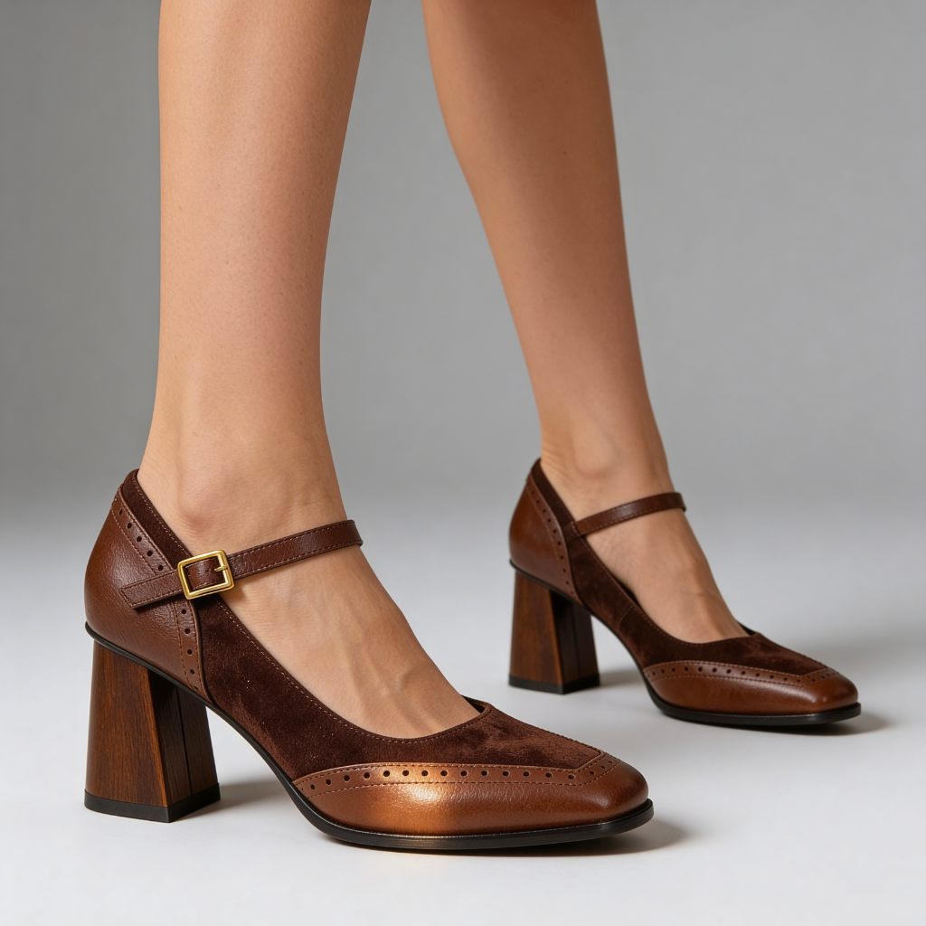 Women's Smooth Leather Block Heel Heels Corvine
