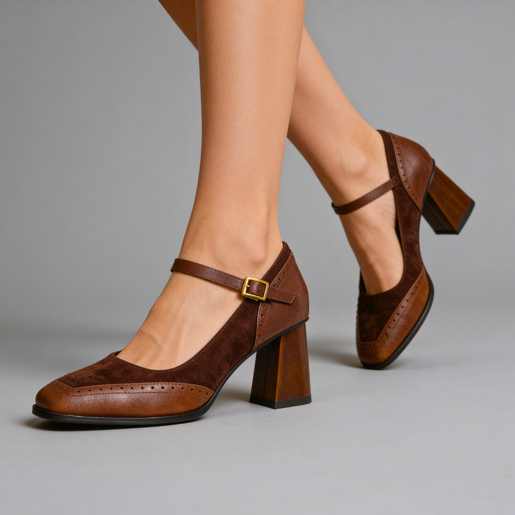 Women's Smooth Leather Block Heel Heels Corvine