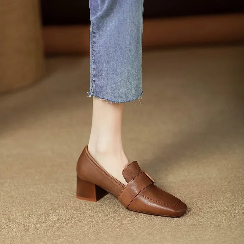 Women's Smooth Leather Block Heel Heels Corvine