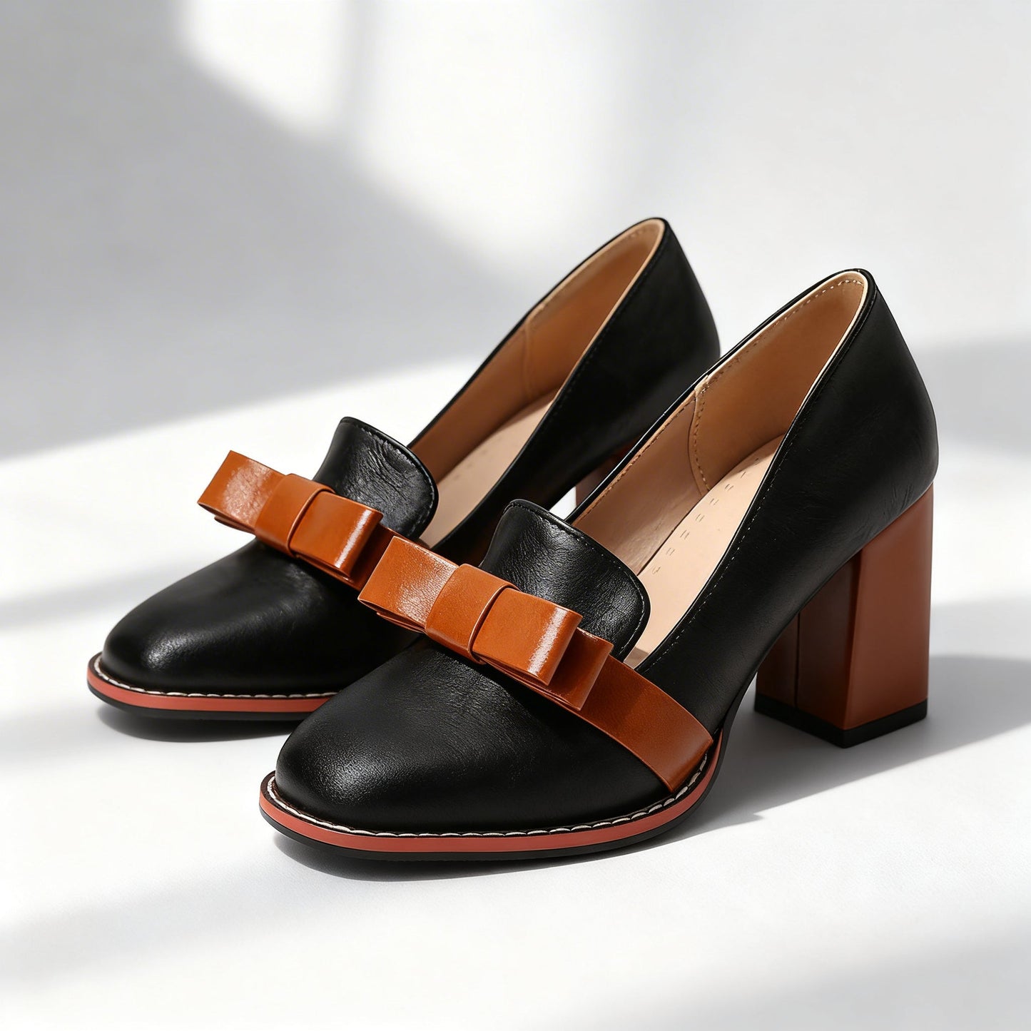 Women's Smooth Leather Bow Strap Loafers Corvine
