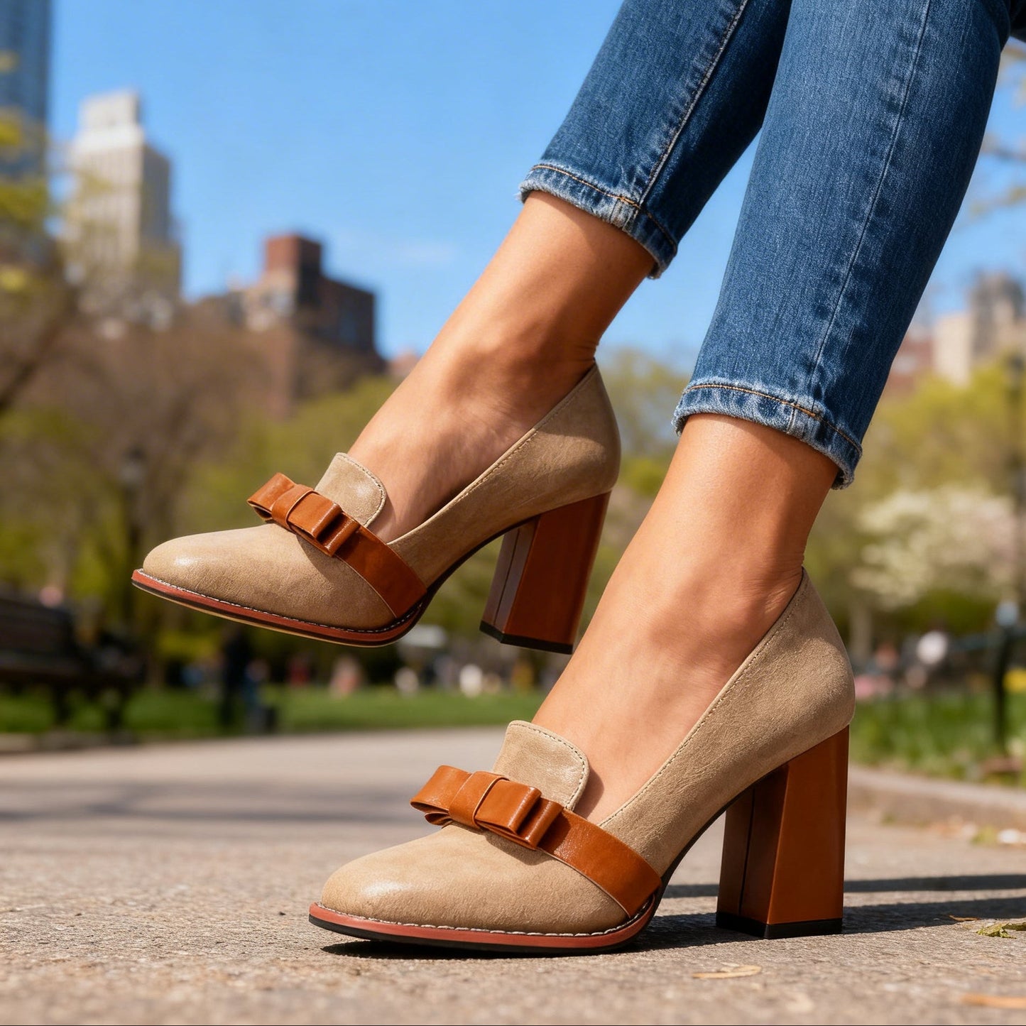 Women's Smooth Leather Bow Strap Loafers Corvine