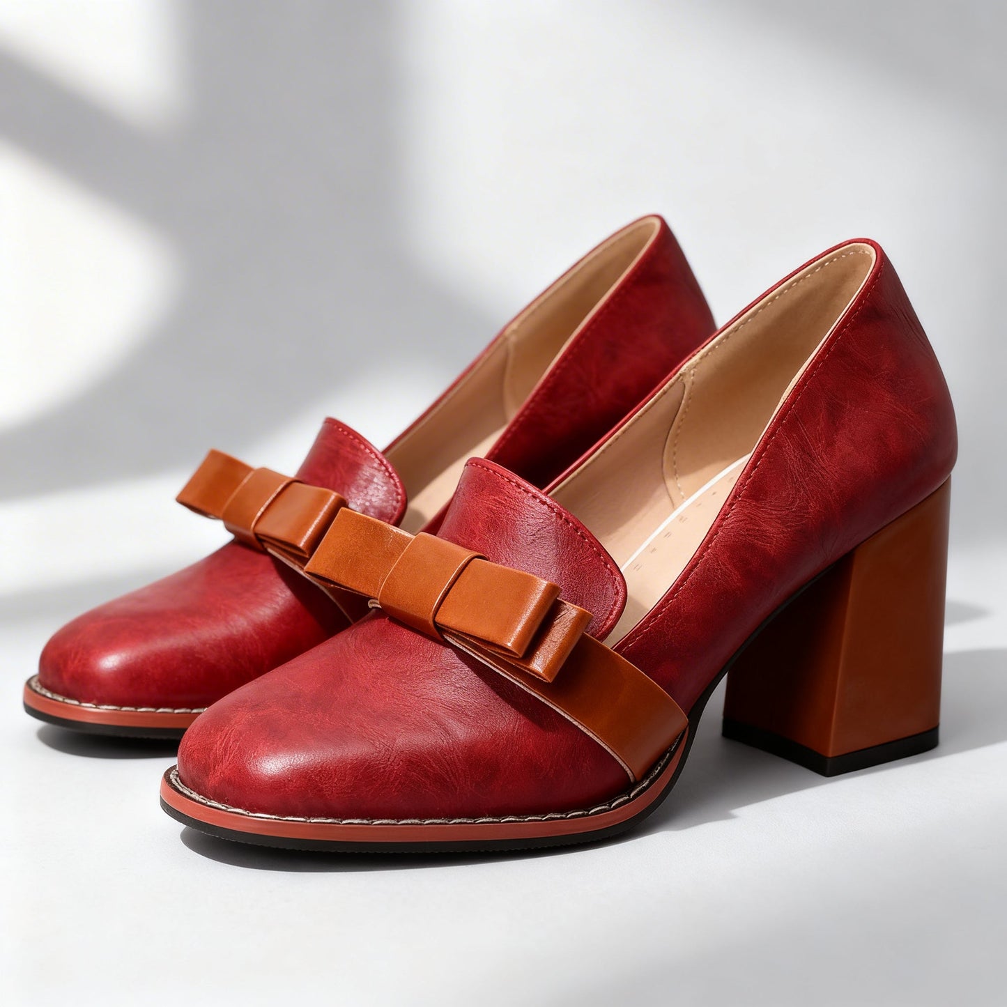 Women's Smooth Leather Bow Strap Loafers Corvine