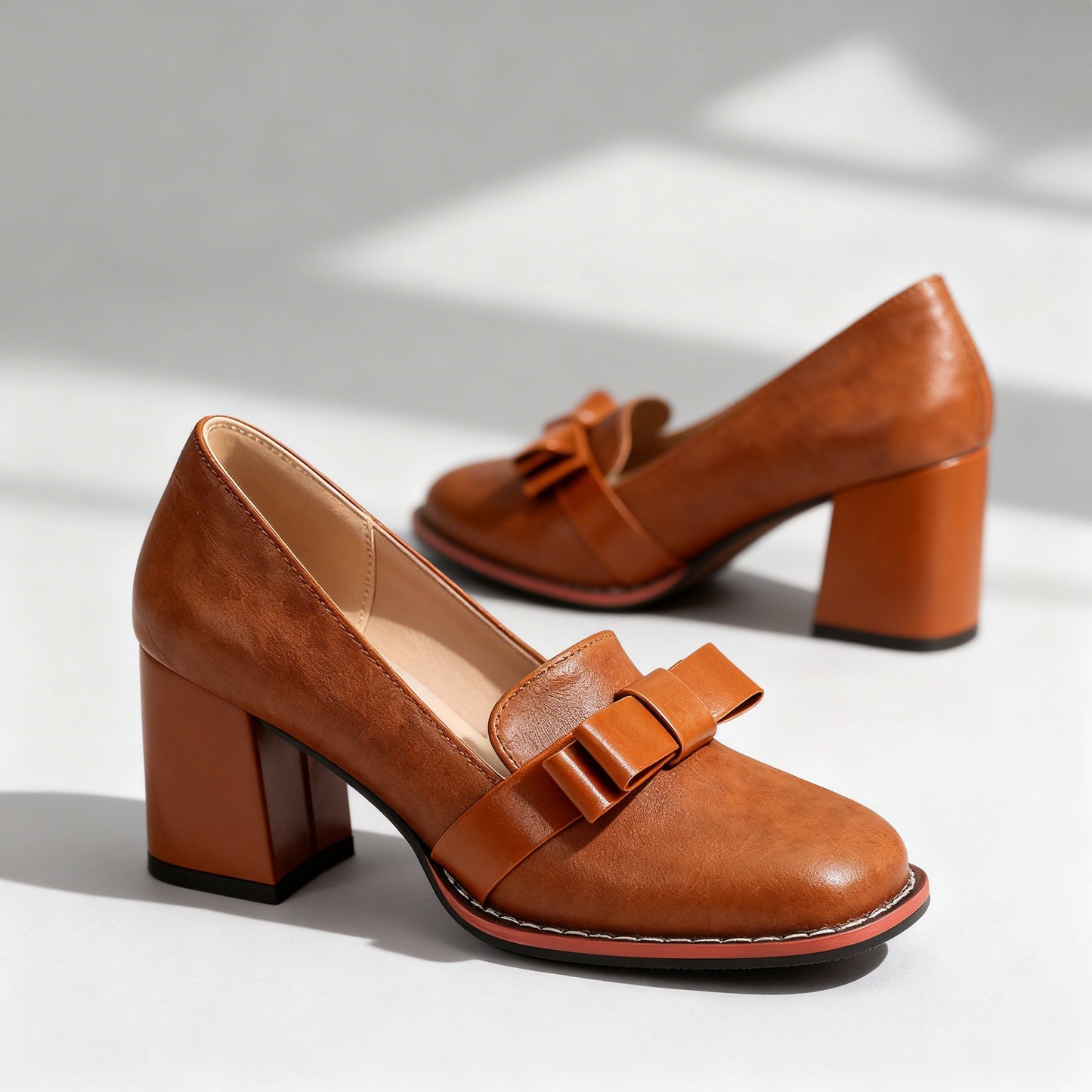 Women's Smooth Leather Bow Strap Loafers Corvine