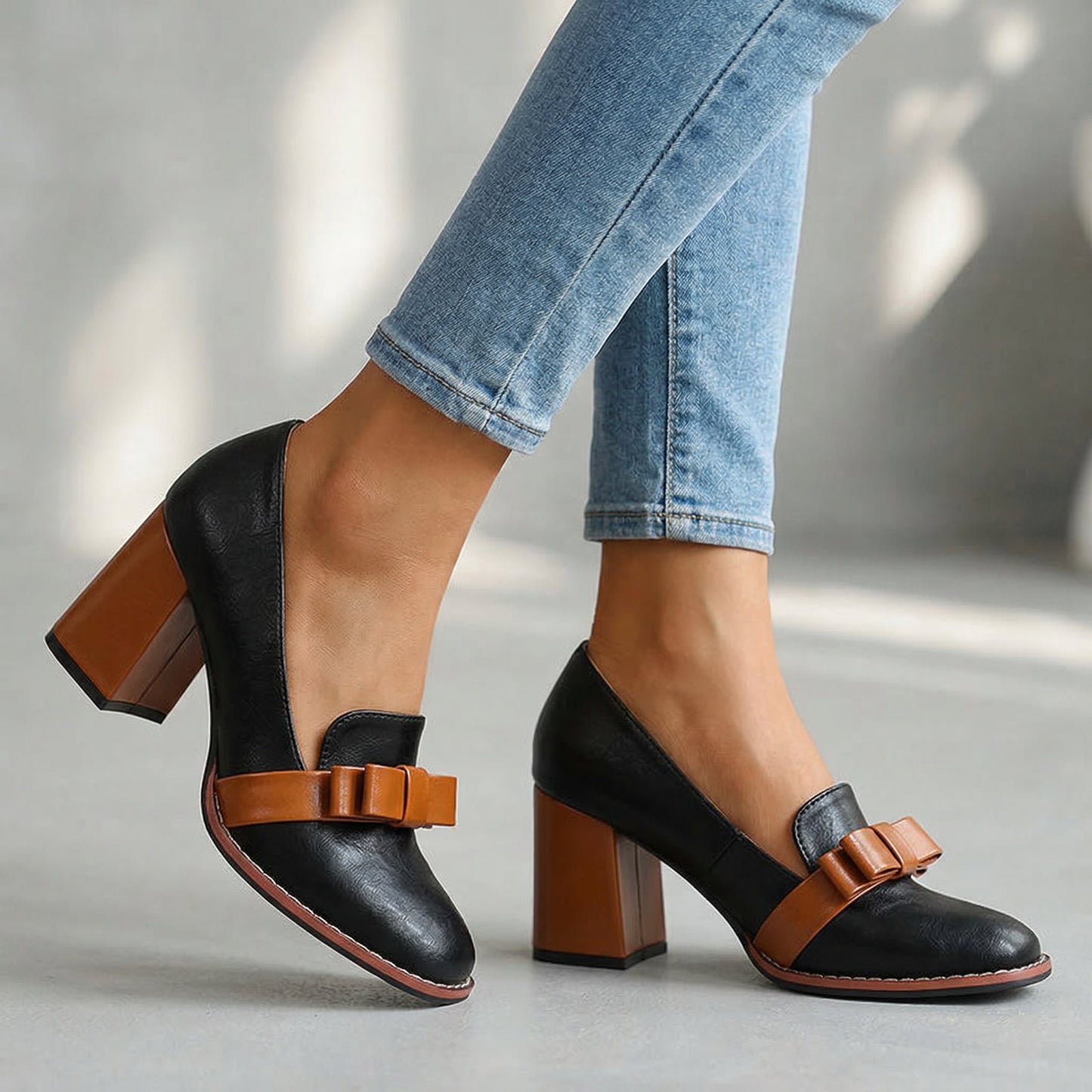 Women's Smooth Leather Bow Strap Loafers Corvine